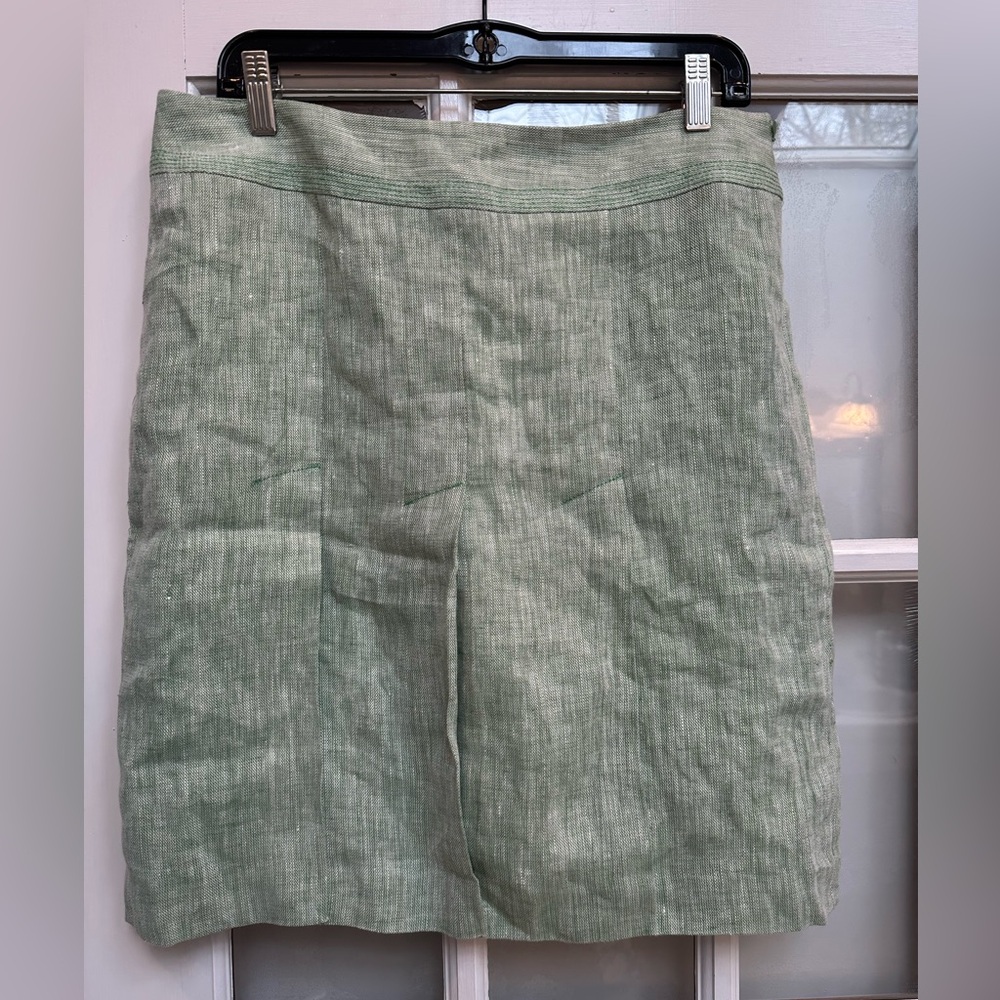Ann Taylor LOFT Mint Green Textured 100% Linen A-Line Skirt Size 10 M NWT